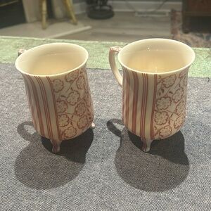 Vintage Nantucket Red and White Floral and striped footed mugs set of 2